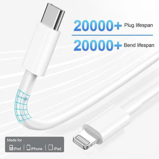 Alt view image 4 of 6 - Compatible with iPhone 14 13 12 Charger 20W Fast Charging Wall Charger 10 FT USB ightning Cable Phone Chargerr Cord for Phone 14/13/12/12 Pro Max/11/Xs Max/XR/X  and More(Pueple/Blue/Red)