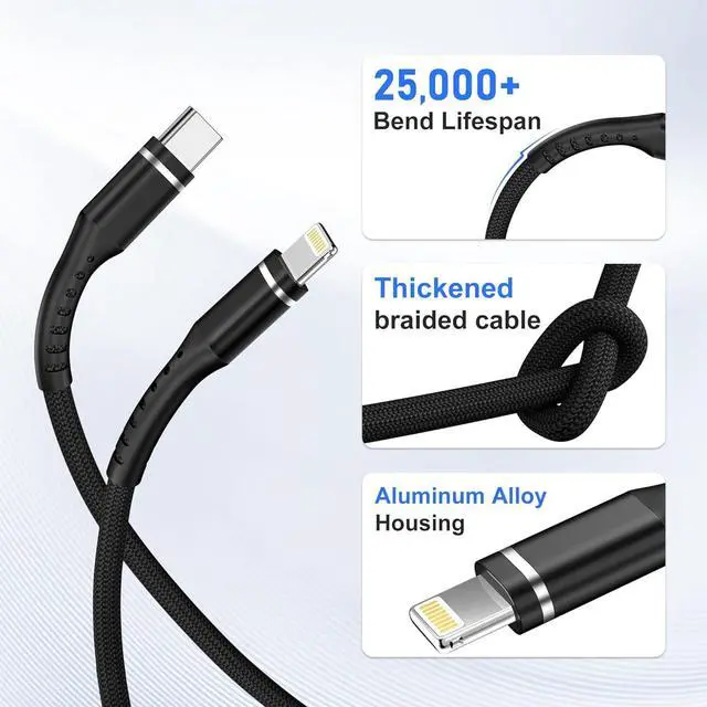 Alt view image 3 of 6 - iPhone Charger Cable 2Pack 3FT USB-C to Lightning Cable  MFi Certified Lightning Cable Nylon Braided Fast Charging High Speed Transfer Cord for iPhone 14 13 12 11 Pro Max Xr Xs 8 and More