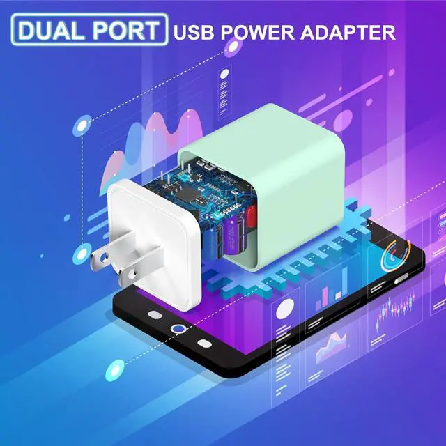 Alt view image 2 of 7 - 5Pack iPhone Charger [MFi Certified] Dual Port USB Wall Charger Block Adapter with 6FT Lightning Cable Fast Charging Data Sync Cords for iPhone 14 13 12 11 Pro Max XR XS Plus-Multicolor