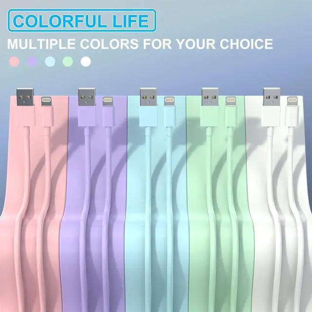 Alt view image 4 of 7 - 5Pack iPhone Charger [MFi Certified] Dual Port USB Wall Charger Block Adapter with 6FT Lightning Cable Fast Charging Data Sync Cords for iPhone 14 13 12 11 Pro Max XR XS Plus-Multicolor