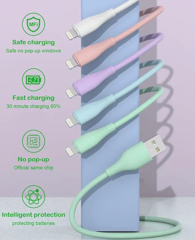 Alt view image 6 of 7 - iPhone Charger 6Pack 3/3/6/6/6/10 FT [ MFi Certified] Lightning Cable Fast Charging iPhone Charger Cord Compatible with iPhone 14 13 12 11 Pro Max XR XS X 8 7 6 Plus SE iPad and More - Colorful