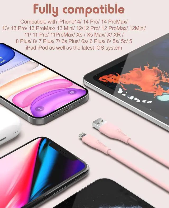 Alt view image 7 of 7 - iPhone Charger 6Pack 3/3/6/6/6/10 FT [ MFi Certified] Lightning Cable Fast Charging iPhone Charger Cord Compatible with iPhone 14 13 12 11 Pro Max XR XS X 8 7 6 Plus SE iPad and More - Colorful