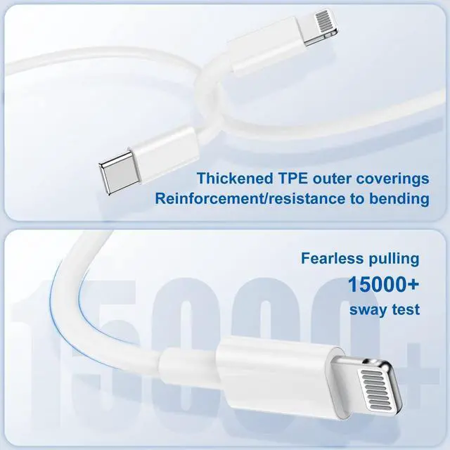 Alt view image 5 of 7 - [  Certified ] iPhone Fast Charger Cable Long 10ft USB C to Lightning Cable iPhone Type C Charging Cord Wire for  iPhone 14 Pro Max/14 Pro/13 Pro/12 Mini/12/11/X/XS/XR/8 Plus/7/6/5S/iPad