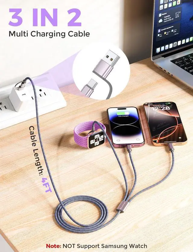 Alt view image 3 of 7 - 2Pack Travel Essentials for  Watch Charger 3 in 2 USB C Cable for Type C/L-Port Devices Camping Essentials Magnetic iWatch Charger for Ultra/SE/10-1&iPhone 17-12-4FT Christmas Stocking Stuffers
