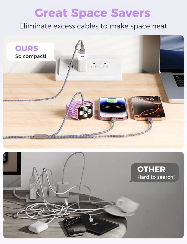 Alt view image 4 of 7 - 2Pack Travel Essentials for  Watch Charger 3 in 2 USB C Cable for Type C/L-Port Devices Camping Essentials Magnetic iWatch Charger for Ultra/SE/10-1&iPhone 17-12-4FT Christmas Stocking Stuffers