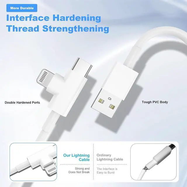 Alt view image 5 of 7 - Car Carplay Cable for iPhone 17/16/15/14/13/12 USB A to USB C & Lightning Fast Charger Cord Compatible with iPhone/iPad/Air/Mini/Pro Max/Plus/Galaxy/Pixe Car Charging USB to Lightning & Type-C