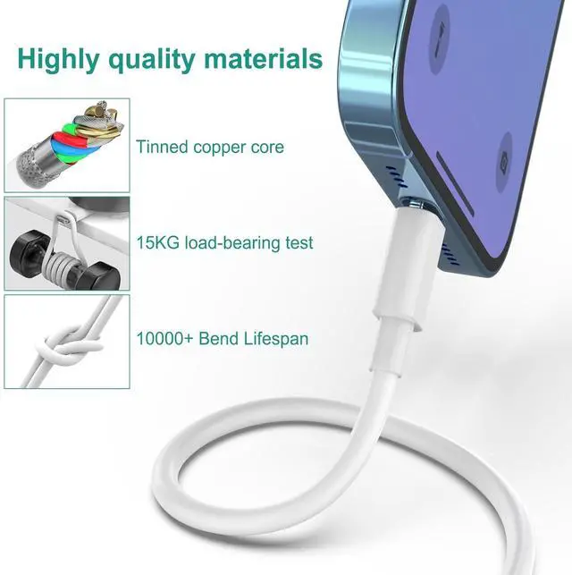 Alt view image 5 of 7 - iPhone Charger Cable 3Pack (MFi Certified) Data Sync Charging Cords with 3Pack USB Wall Charger Travel Plug Adapter Compatible with iPhone 14Pro/13 Pro/12/12 Pro Max/11 Pro Max/XS Max/XS/XR/X/8