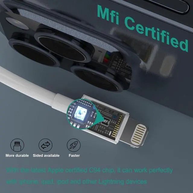 Alt view image 3 of 7 - iPhone Charger Cable 3Pack (MFi Certified) Data Sync Charging Cords with 3Pack USB Wall Charger Travel Plug Adapter Compatible with iPhone 14Pro/13 Pro/12/12 Pro Max/11 Pro Max/XS Max/XS/XR/X/8