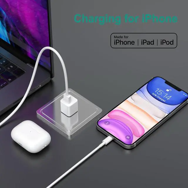 Alt view image 6 of 7 - iPhone Charger Cable 3Pack (MFi Certified) Data Sync Charging Cords with 3Pack USB Wall Charger Travel Plug Adapter Compatible with iPhone 14Pro/13 Pro/12/12 Pro Max/11 Pro Max/XS Max/XS/XR/X/8