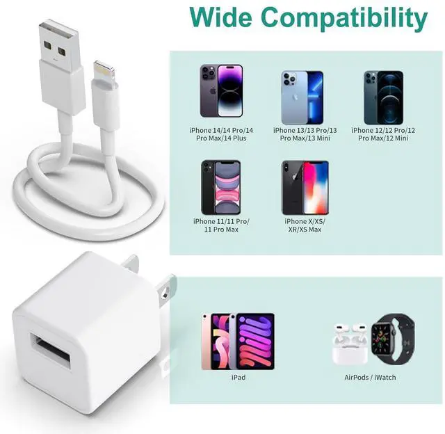 Alt view image 7 of 7 - iPhone Charger Cable 3Pack (MFi Certified) Data Sync Charging Cords with 3Pack USB Wall Charger Travel Plug Adapter Compatible with iPhone 14Pro/13 Pro/12/12 Pro Max/11 Pro Max/XS Max/XS/XR/X/8