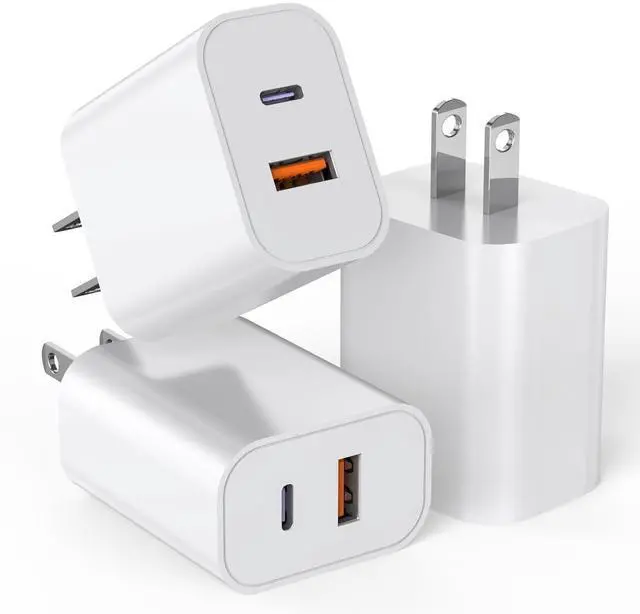 Main image of USB C Charger Block 3Pack 20W Dual Port USB C Wall Charger Plug Fast Charging Adapter USB A Quick Charging Brick Plug for iPhone Air/17 Pro Max/16E/16 ProMax/16Plus/15/14/13/12/11/XS iPad Pro AirPods