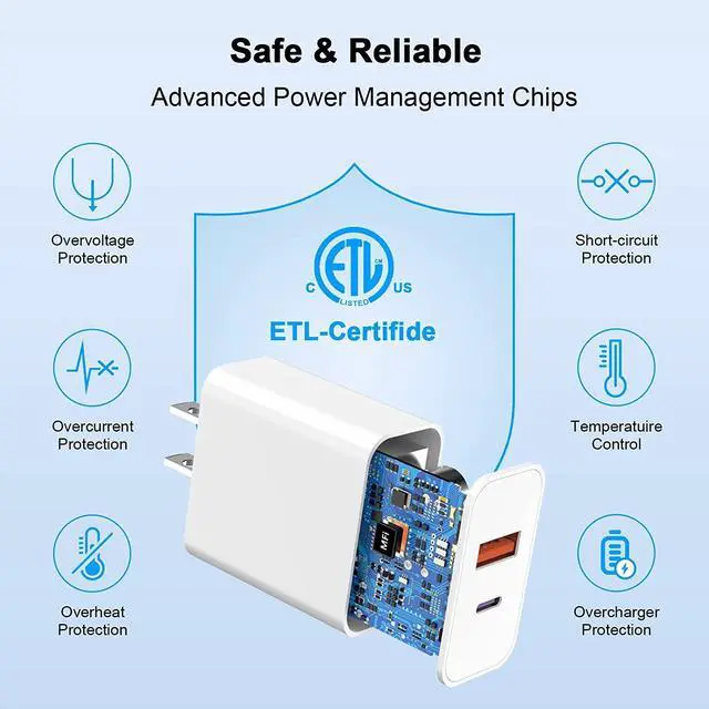 Alt view image 3 of 7 - USB C Charger Block 3Pack 20W Dual Port USB C Wall Charger Plug Fast Charging Adapter USB A Quick Charging Brick Plug for iPhone Air/17 Pro Max/16E/16 ProMax/16Plus/15/14/13/12/11/XS iPad Pro AirPods