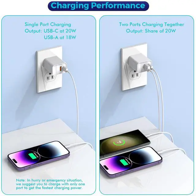 Alt view image 5 of 7 - USB C Charger Block 3Pack 20W Dual Port USB C Wall Charger Plug Fast Charging Adapter USB A Quick Charging Brick Plug for iPhone Air/17 Pro Max/16E/16 ProMax/16Plus/15/14/13/12/11/XS iPad Pro AirPods