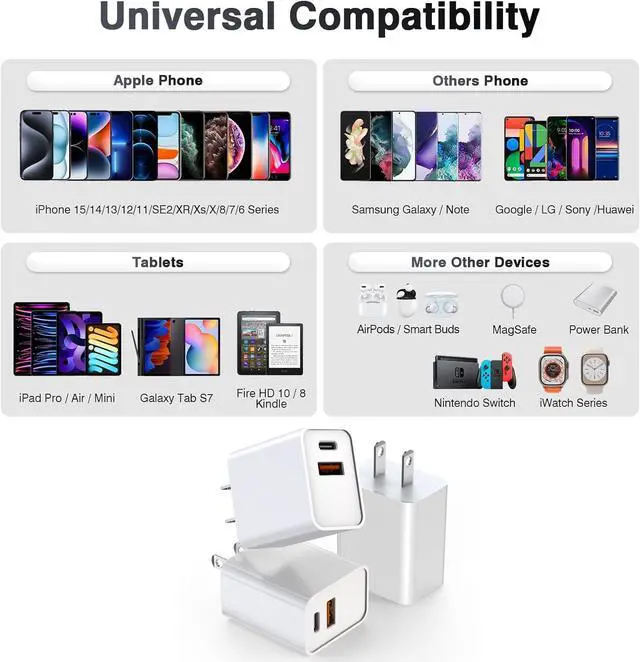 Alt view image 7 of 7 - USB C Charger Block 3Pack 20W Dual Port USB C Wall Charger Plug Fast Charging Adapter USB A Quick Charging Brick Plug for iPhone Air/17 Pro Max/16E/16 ProMax/16Plus/15/14/13/12/11/XS iPad Pro AirPods