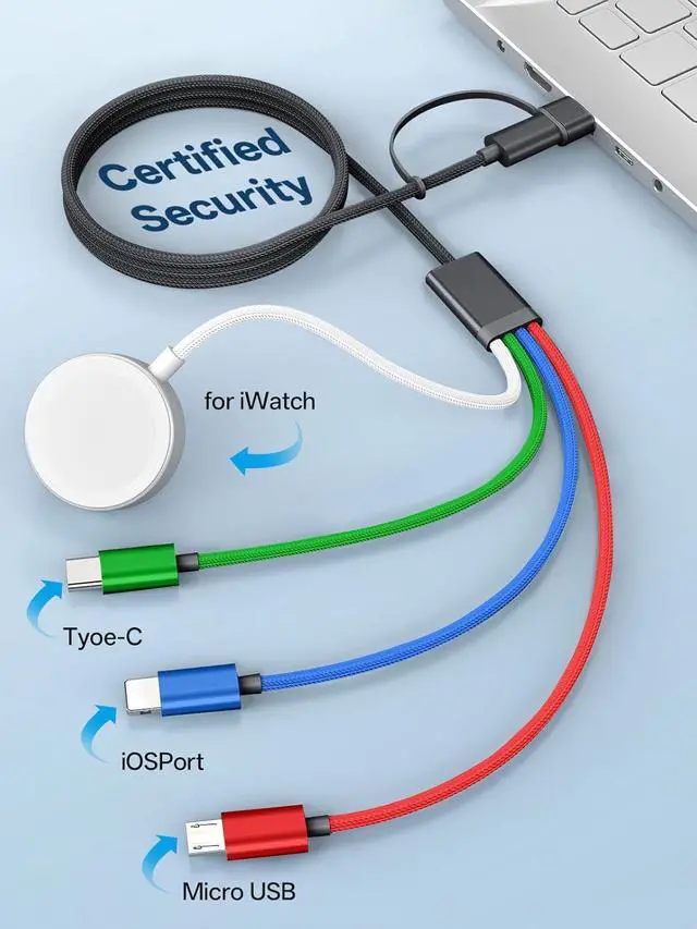 Alt view image 6 of 7 - Travel Essentials 4 in 2 Multi Charging Cable for  Watch Charger/iPhone Charger USB C Cable Cord for iPhone 17-11/iWatch Ultra/10-2/Galaxy S25-S20 Android Phones MP3-MultiColor 4FT