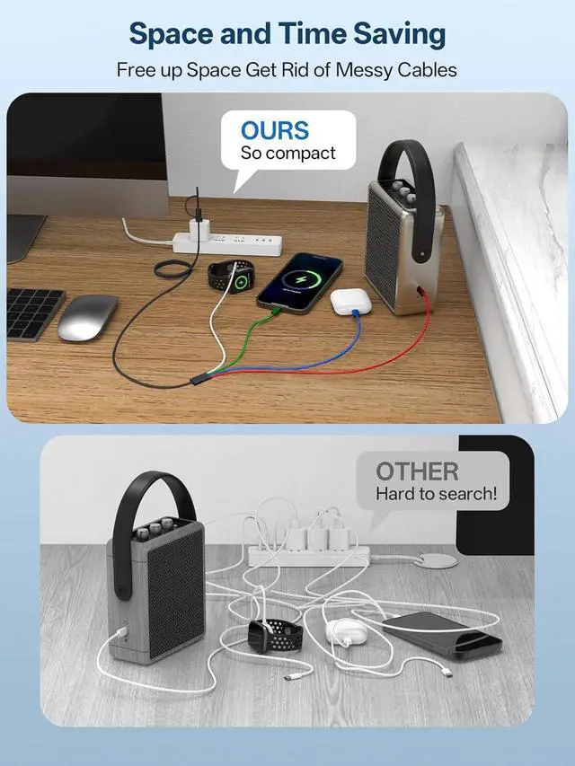 Alt view image 7 of 7 - Travel Essentials 4 in 2 Multi Charging Cable for  Watch Charger/iPhone Charger USB C Cable Cord for iPhone 17-11/iWatch Ultra/10-2/Galaxy S25-S20 Android Phones MP3-MultiColor 4FT