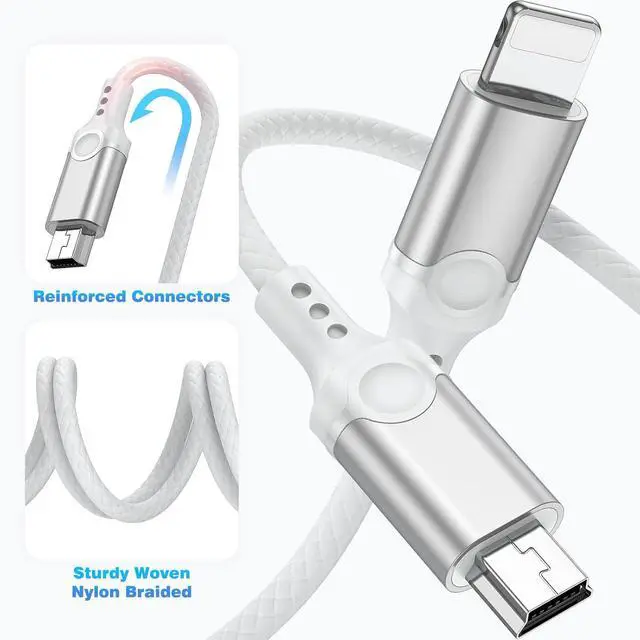 Alt view image 5 of 7 - for Lightning to Mini USB Camera Adapter Cable MFi Certified for iPhone 14 13 12 11 XR 7 Plus Import Photos Video Mini-B USB DSLR Camera OTG Cable for Canon 100D Nikon D610 Nylon Braided Cord 3.3ft