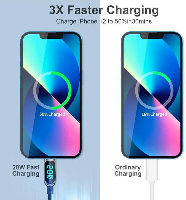 Alt view image 6 of 7 - AICase USB C Auf Lightning-Kabel, 1.2 m Lade-synchroniser-ungskabel mit LED-Display, kompatibel mit iPhone 13 13 Pro 12 Pro Max 12 11 X XS XR 8 Plus, AirPods Pro, unterstützt Power Delivery (1.2 m)