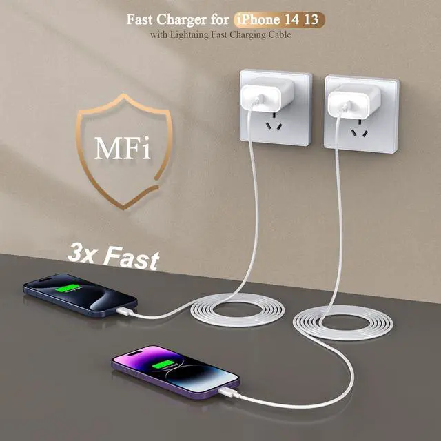 Alt view image 2 of 7 - [ MFi Certified]10FT Fast iPhone Charger Extra Long  Charger Fast Charging 2Pack USB C Charger Block Plug + 10Foot Lightning Cable Cord for iPhone 14/Pro/Pro Max/Plus/13/12/11/XS/XR/X/SE2022