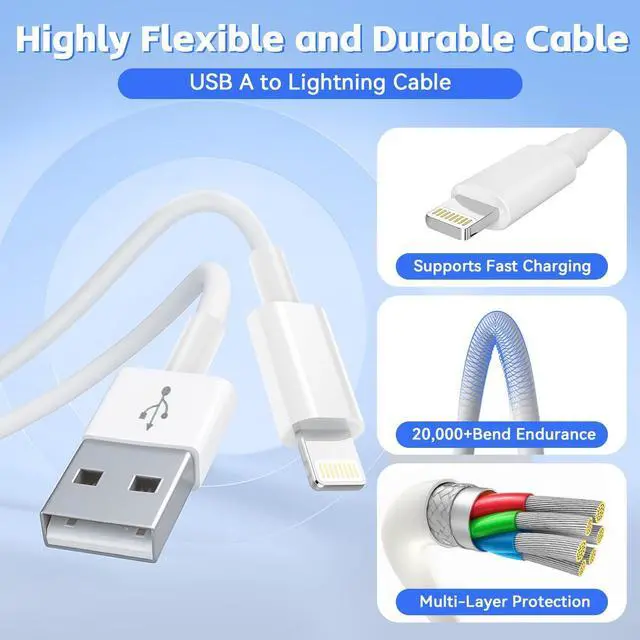 Alt view image 3 of 7 - 3Pack Car  Carplay Cable Car Charger Cord USB A to Lightning Cable 3.3FT Compatible iPhone 14/13/12/11/Pro/Max/XR/XS/X/8/7/6S Plus/5S/SE 3rd/iPad Pro/Air/Mini Charging Cable Cord