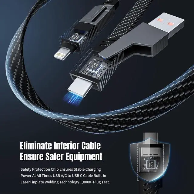 Alt view image 4 of 7 - 4 in 1 Charging Cable Fast Charging 240W USB C Cable 4-in-1 USB Multi Charging Cable with E-Mark Chip Multiple iPhone Charger Cord for iPhone 17/16/15/14 Series/Tablets/ Galaxy & More(5FT)