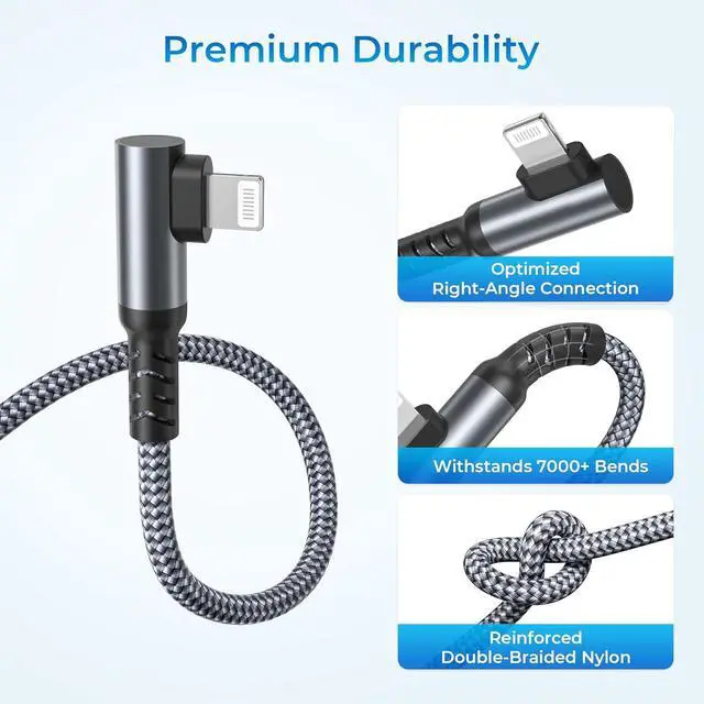 Alt view image 3 of 7 - for iPhone 14 Car Charging Cable with USB Adapter 6.6FT Right Angle Original USBC to Lightning Cord 90 Degree Fast PD Charger Line for  13 12 11 Pro Max Plus Mini 8 7 iPad 9th Generation