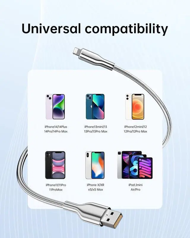 Alt view image 7 of 7 - 6.6FT Chew Proof iPhone Charging Cable - MFi Certified Metal Lightning Cable Metal Cat & Dog Chew-Proof iPhone Charging Cord with 3A Fast Charging Data Sync Carplay for iPhone 14 13 12 11 X 8 7 6 5