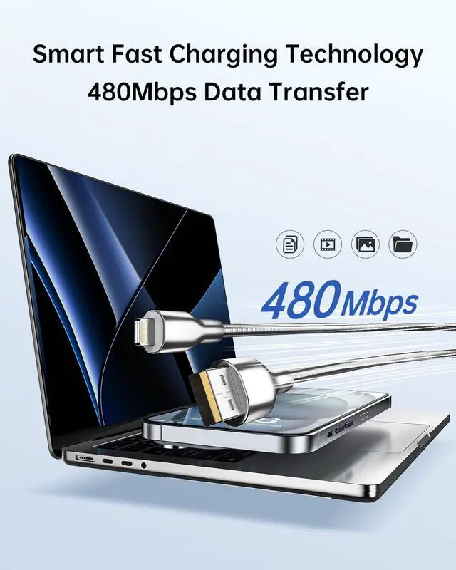 Alt view image 3 of 7 - 6.6FT Chew Proof iPhone Charging Cable - MFi Certified Metal Lightning Cable Metal Cat & Dog Chew-Proof iPhone Charging Cord with 3A Fast Charging Data Sync Carplay for iPhone 14 13 12 11 X 8 7 6 5