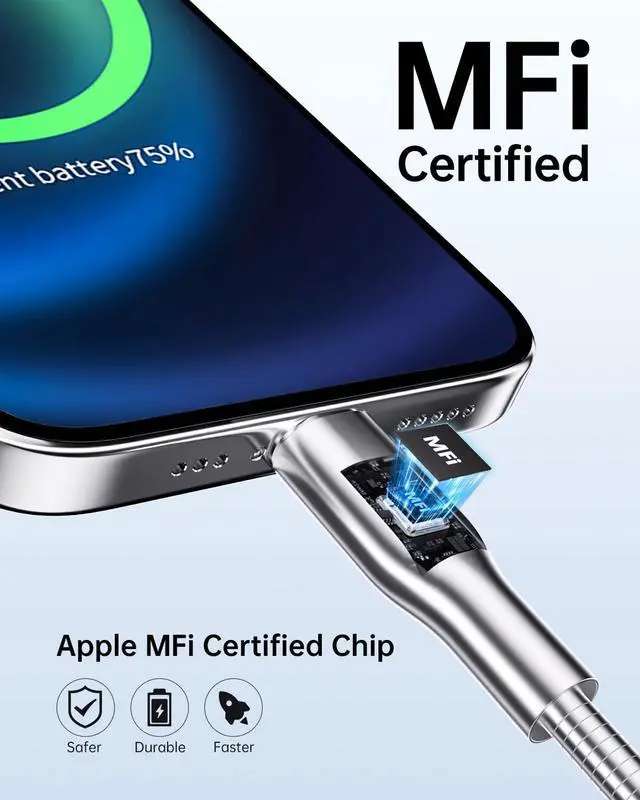 Alt view image 4 of 7 - 6.6FT Chew Proof iPhone Charging Cable - MFi Certified Metal Lightning Cable Metal Cat & Dog Chew-Proof iPhone Charging Cord with 3A Fast Charging Data Sync Carplay for iPhone 14 13 12 11 X 8 7 6 5