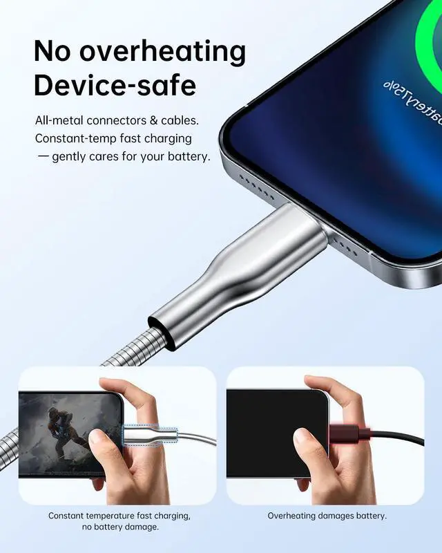 Alt view image 5 of 7 - 6.6FT Chew Proof iPhone Charging Cable - MFi Certified Metal Lightning Cable Metal Cat & Dog Chew-Proof iPhone Charging Cord with 3A Fast Charging Data Sync Carplay for iPhone 14 13 12 11 X 8 7 6 5