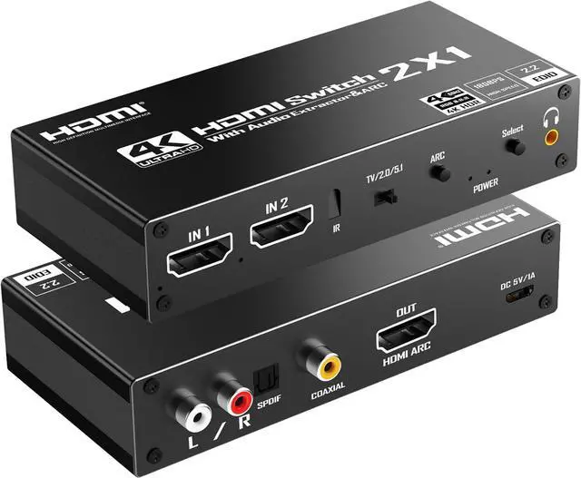 Main image of HDMI Switch eARC Audio Extractor 4K@60hz HDMI Audio Splitter with Remote Support 7.1 Channel Audio/Optical Toslink SPDIF/Coaxial Converter HDR