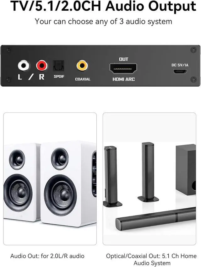 Alt view image 4 of 7 - HDMI Switch eARC Audio Extractor 4K@60hz HDMI Audio Splitter with Remote Support 7.1 Channel Audio/Optical Toslink SPDIF/Coaxial Converter HDR