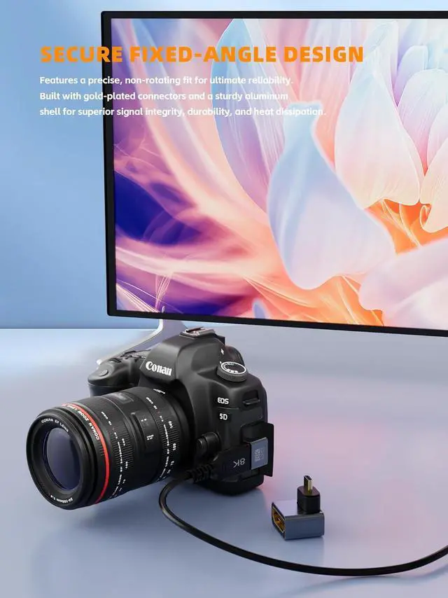 Alt view image 5 of 7 - 8K Right Angle HDMI Adapter 90 Degree Male to Female Fixed Micro HDMI Connector for Camera Camcorder - 8K@60Hz 4K@120Hz