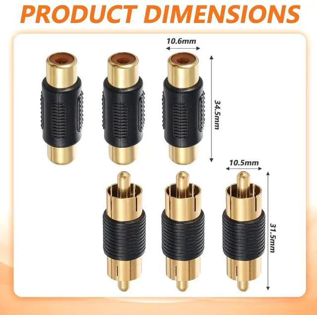 Alt view image 4 of 7 - VCE RCA Adapter RCA Coupler Gold Plated RCAs Female to Female Coupler Females RCAs Connector Male to Male Couplers for Phono Speaker Amplifier Cable Extension 6 Pack