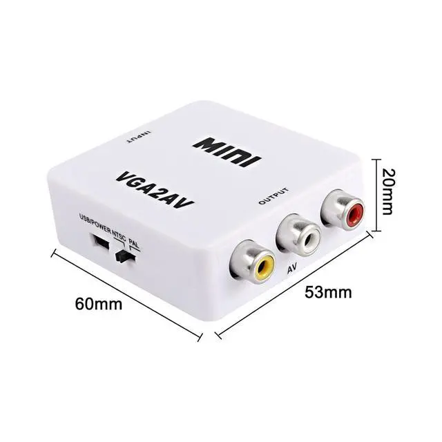 Alt view image 2 of 7 - VGA to AV RCA Composite Converter Adapter Box with USB Power Cable HD 1080P Audio Video Converter PC to TV Set Top Box