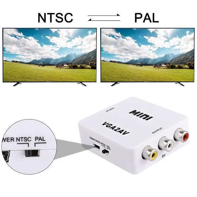 Alt view image 5 of 7 - VGA to AV RCA Composite Converter Adapter Box with USB Power Cable HD 1080P Audio Video Converter PC to TV Set Top Box