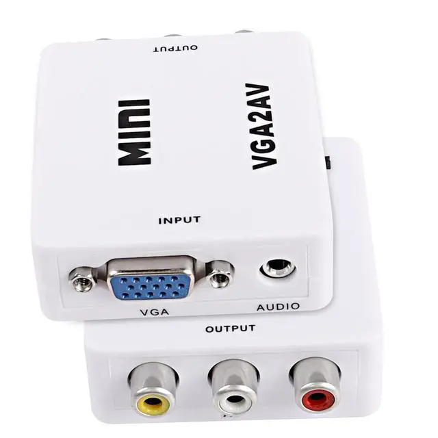 Alt view image 3 of 7 - VGA to AV RCA Composite Converter Adapter Box with USB Power Cable HD 1080P Audio Video Converter PC to TV Set Top Box