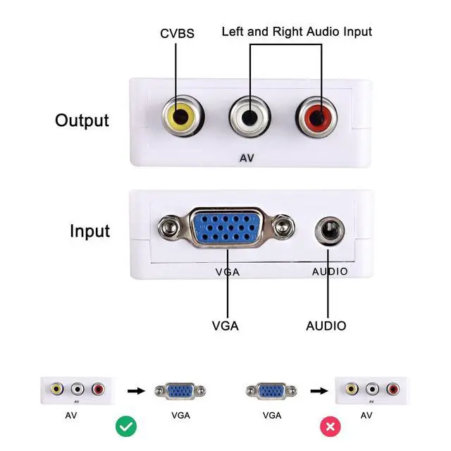 Alt view image 4 of 7 - VGA to AV RCA Composite Converter Adapter Box with USB Power Cable HD 1080P Audio Video Converter PC to TV Set Top Box