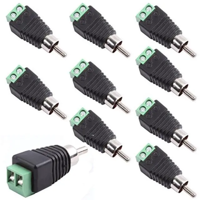 Main image of RCA Male Plug to AV Screw Terminal Audio/Video Connector 10-Pack RCA Plugs for Speaker Wire Solderless Phono RCA Adapter