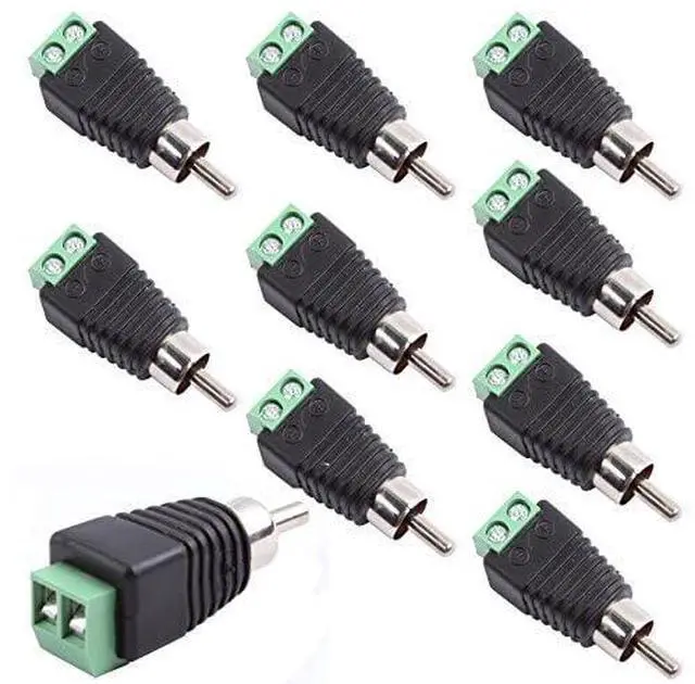 Alt view image 2 of 6 - RCA Male Plug to AV Screw Terminal Audio/Video Connector 10-Pack RCA Plugs for Speaker Wire Solderless Phono RCA Adapter