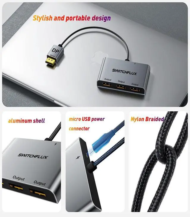 Alt view image 6 of 7 - DisplayPort Splitter for 3 Monitors Adapter |4K@60Hz| DP Splitter Extended Display 1 in 3 Out MST Hub for Multiple Monitor Compatible with PC NVIDIA/AMD Graphic Card