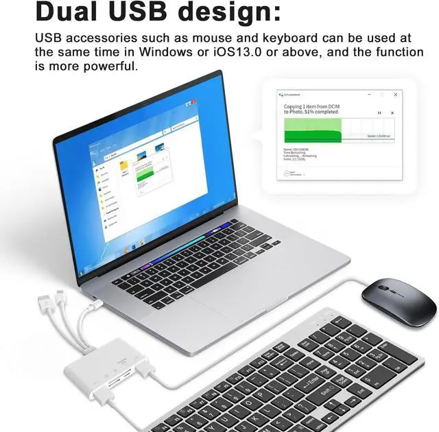 Alt view image 6 of 7 - 5-in-1 Memory Card Reader USB OTG Adapter & SD Card Reader for i-Phone/i-Pad USB C and USB A Devices with Micro SD & SD Card Slots Supports SD/Micro SD/SDHC/SDXC/MMC