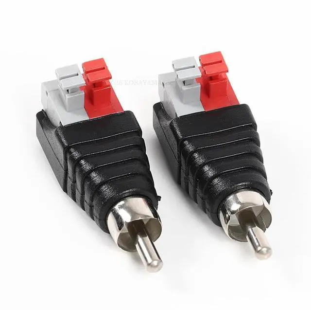 Alt view image 3 of 7 - Hakiang 2-Pack Speaker Phono RCA Male to 2 Screw Terminal Female Strip Audio Video Spring Press Type Balum Connector Adapter (RCA M/AV F)