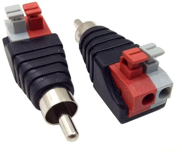 Alt view image 7 of 7 - Hakiang 2-Pack Speaker Phono RCA Male to 2 Screw Terminal Female Strip Audio Video Spring Press Type Balum Connector Adapter (RCA M/AV F)
