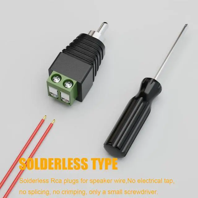Alt view image 4 of 7 - RCA Speaker Wire Connector Speaker Wire to RCA Adapter Phono RCA Male Plug Solderless Converter Audio/Video Speaker Wire Connectors Solderless Adapter - 12 Pack(Package Includes Screwdriver)