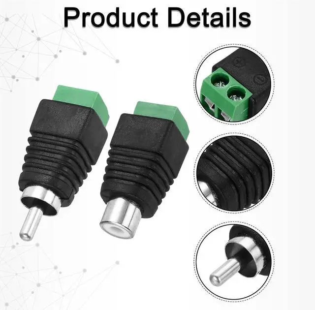 Alt view image 5 of 7 - 8Pcs RCA Cable Solderless Adapter Audio/Video Speaker Wire RCA Male Female Plugs Screw Terminal Connector Black(Includes Screwdriver)