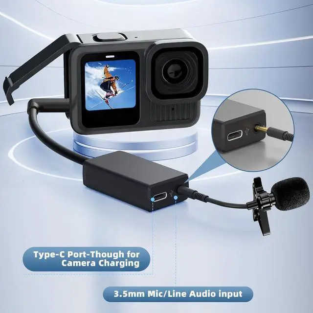 Alt view image 2 of 7 - External Mic Adapter for Go Pro Hero 13/12/11/10/9/8/7/6/5 Black Type-C to 3.5mm Microphone Converter for Clear and Authentic Sound in Vlogging and Video Recording (1 Pack)