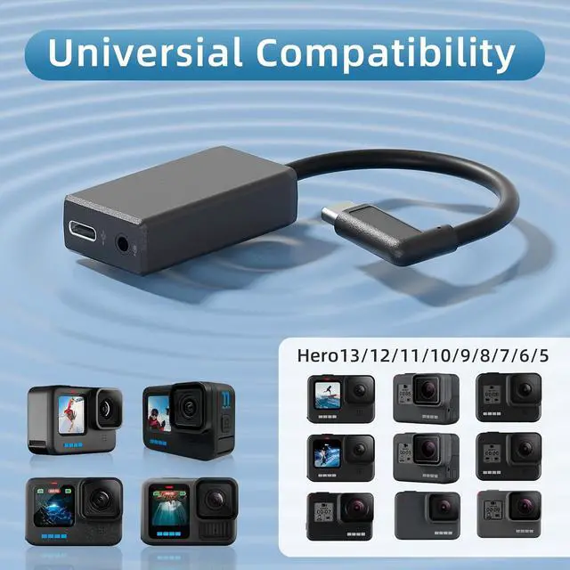 Alt view image 3 of 7 - External Mic Adapter for Go Pro Hero 13/12/11/10/9/8/7/6/5 Black Type-C to 3.5mm Microphone Converter for Clear and Authentic Sound in Vlogging and Video Recording (1 Pack)