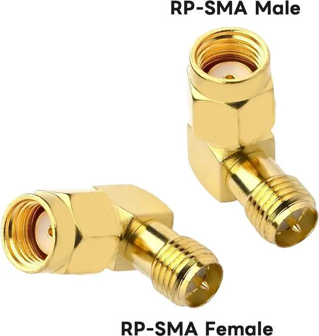 Alt view image 6 of 6 - 90 Degree Reverse Polarity SMA Coax Adapter RP SMA Male to RP-SMA Female Right Angle Connector for Audio FPV Drone Antennas Radio Video 2-Pack