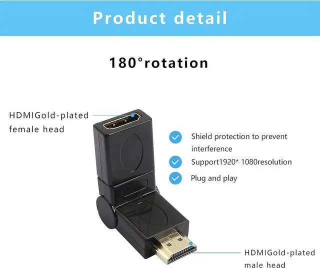 Alt view image 2 of 7 - Swivel Angle HDMI Adapter 90 180 270 360 Degree Angle Rotatable Extension Connector Adjustable Male to Female Adaptor for Full HD Support Including 720p-1080p No Loss in Video/Audio Quality